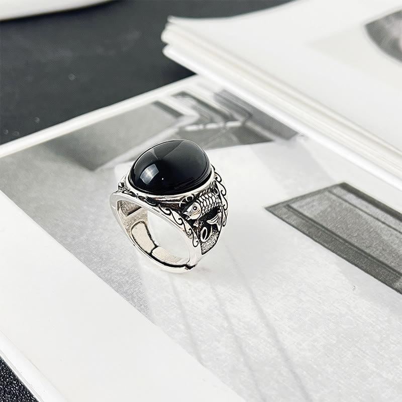 Anillo ajustable con símbolo de fuerza de pez koi y Buddha Stones - image 8