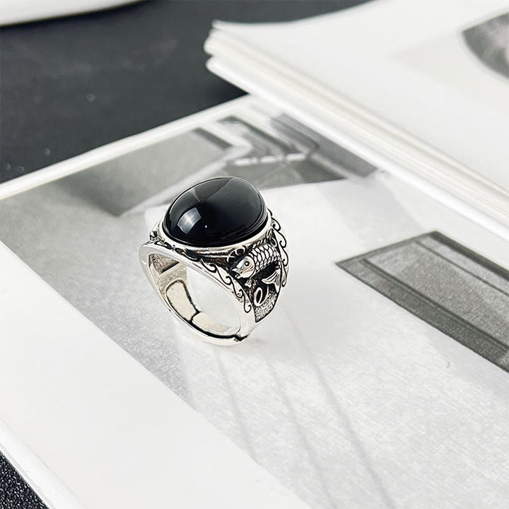 Anillo ajustable con símbolo de fuerza de pez koi y Buddha Stones - image 8