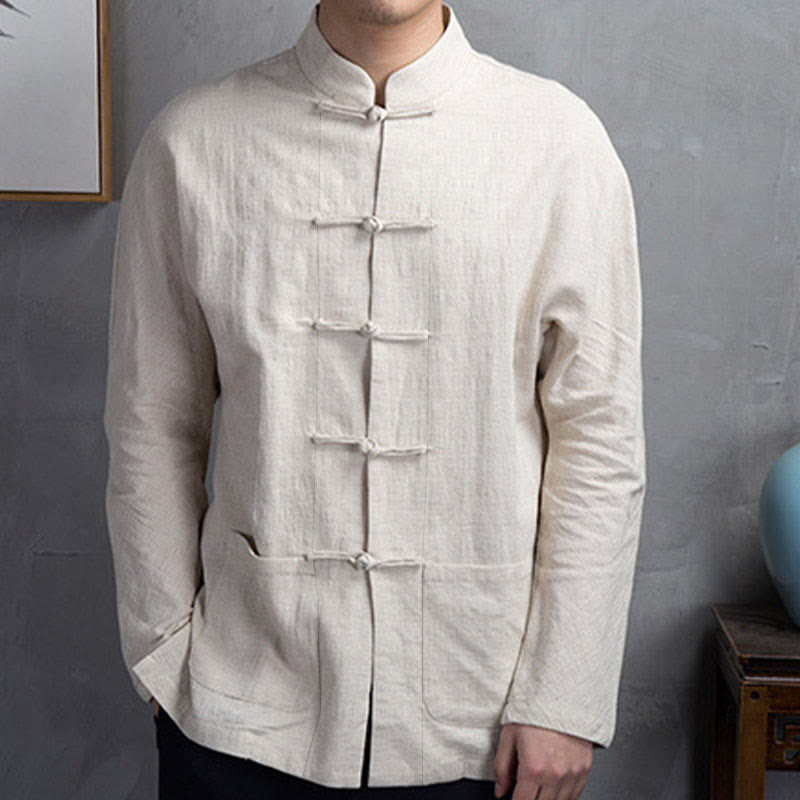 Camisa informal de hombre con botones de rana y Buddha Stones en color liso - LimónChiffon - US/UK/AU44, UE54 (5XL) - image 0