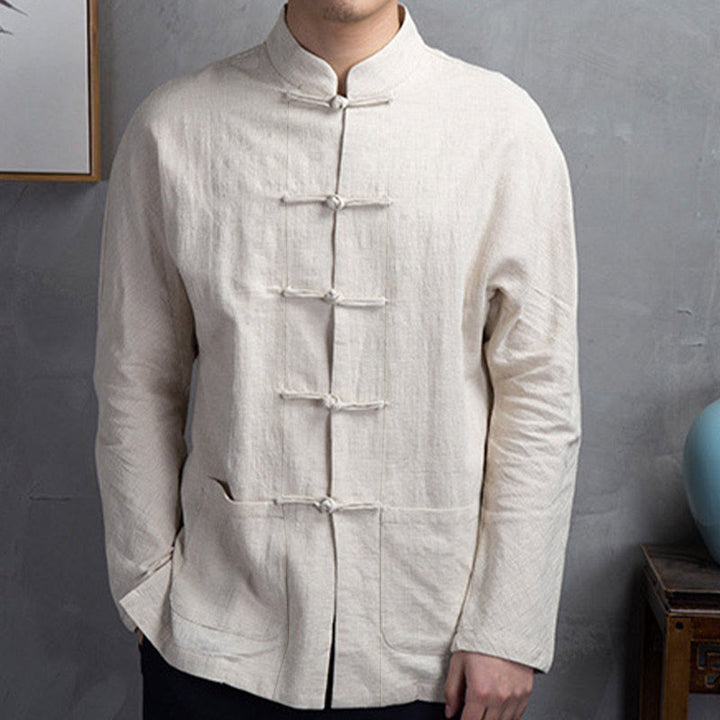 Camisa informal de hombre con botones de rana y Buddha Stones en color liso - LimónChiffon - US/UK/AU44, UE54 (5XL) - image 0