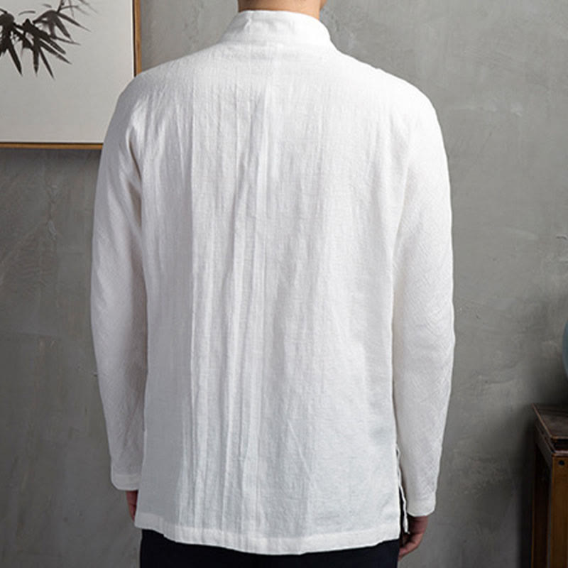 Camisa informal de hombre con botones de rana y Buddha Stones en color liso - image 7