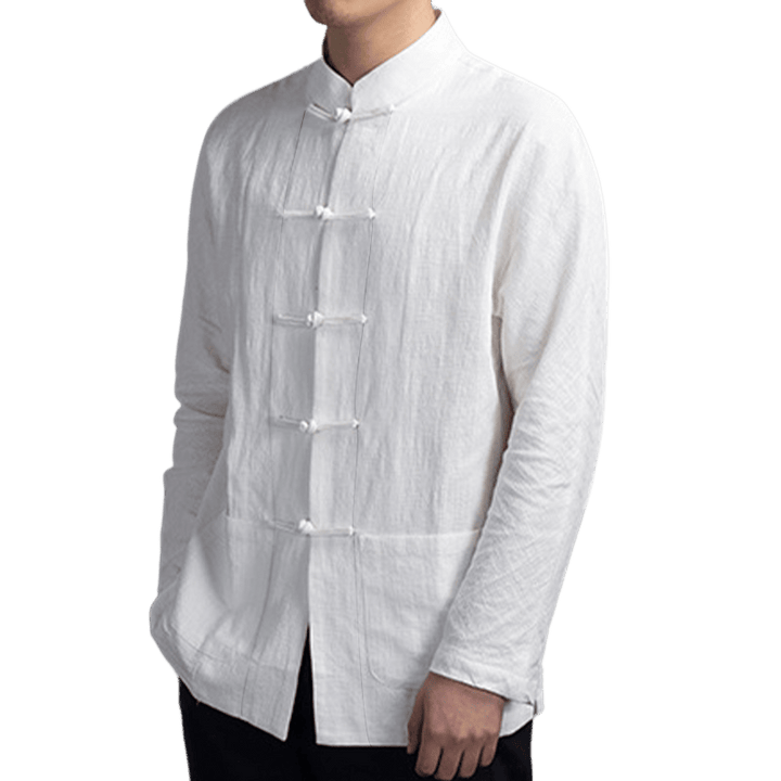 Camisa informal de hombre con botones de rana y Buddha Stones en color liso - image 8