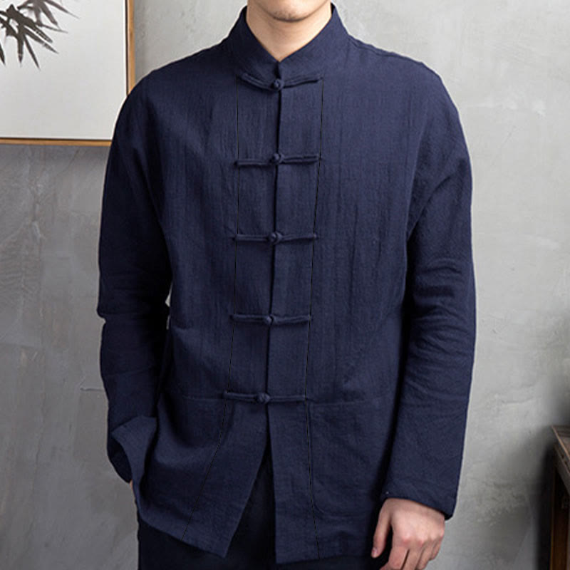 Camisa informal de hombre con botones de rana y Buddha Stones en color liso - image 15