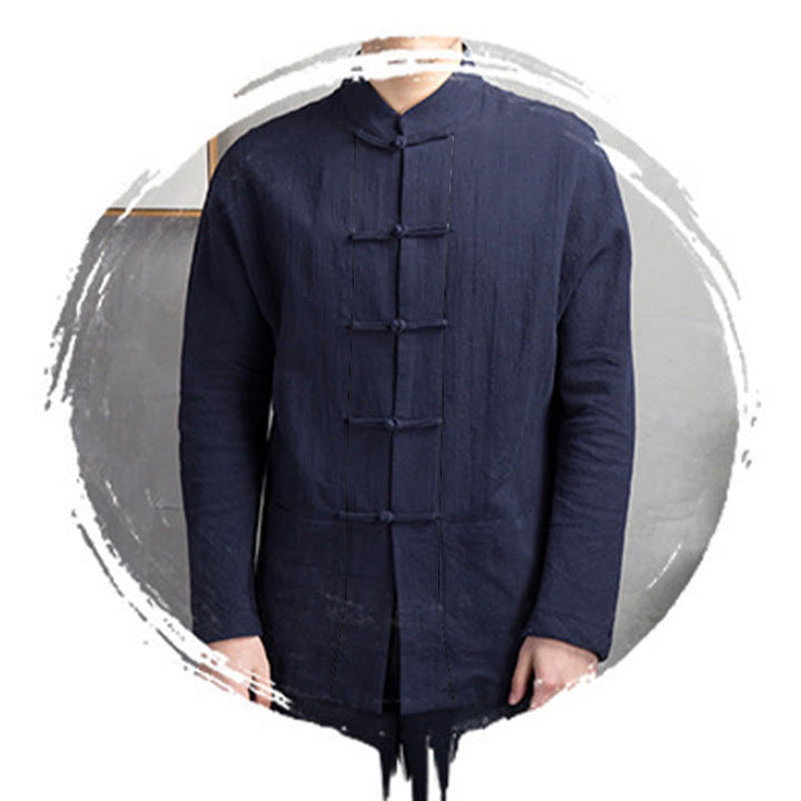 Camisa informal de hombre con botones de rana y Buddha Stones en color liso - image 12