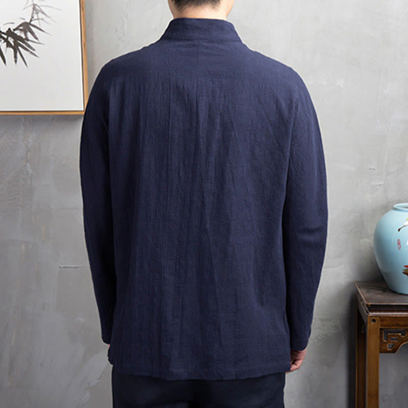 Camisa informal de hombre con botones de rana y Buddha Stones en color liso - image 10