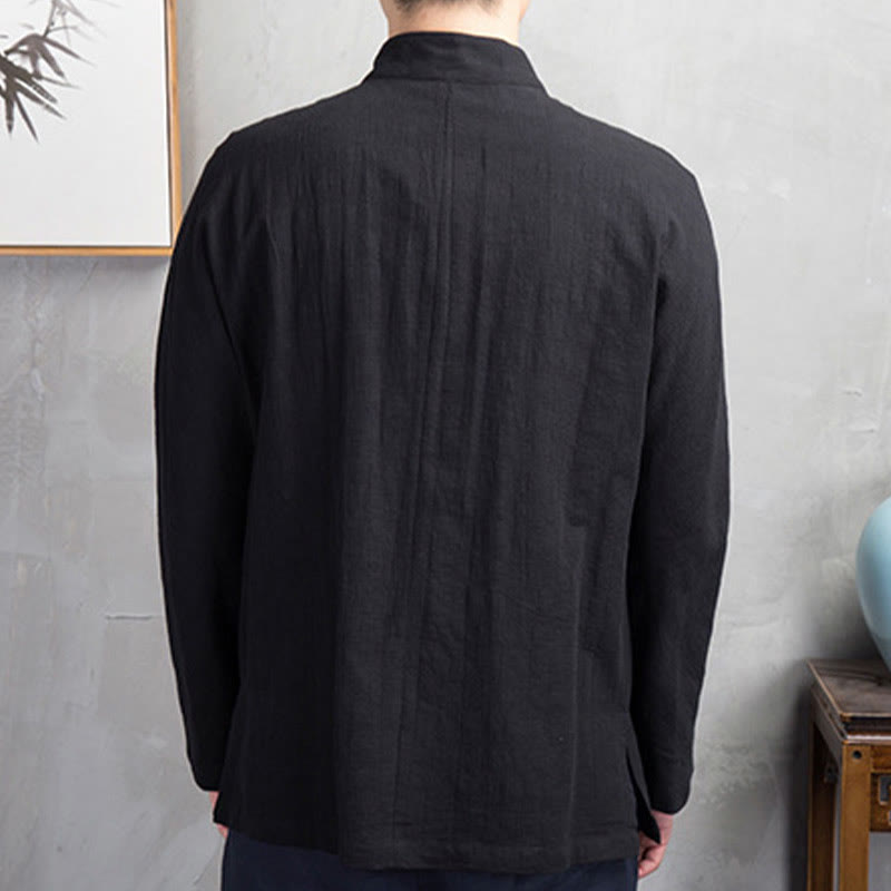Camisa informal de hombre con botones de rana y Buddha Stones en color liso - image 25
