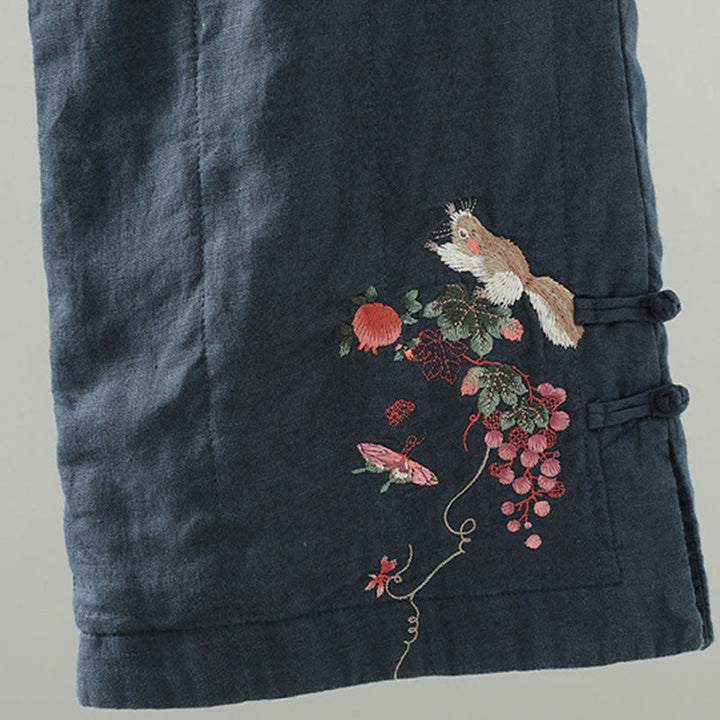 Pantalones anchos acolchados con botones de rana bordados con Buddha Stones para mujer con bolsillos - image 4