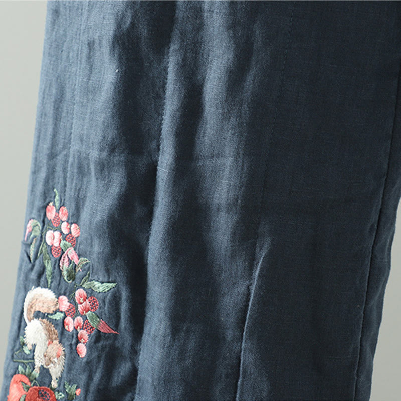 Pantalones anchos acolchados con botones de rana bordados con Buddha Stones para mujer con bolsillos - image 5