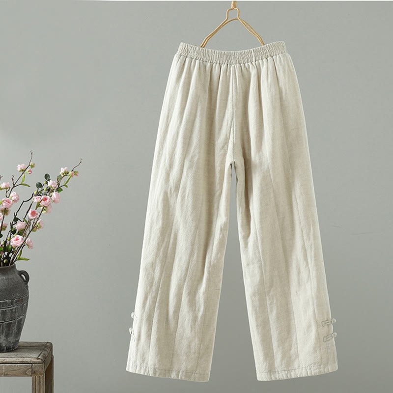 Pantalones anchos de algodón acolchados con botones de rana bordados con Buddha Stones para mujer, con bolsillos - image 7