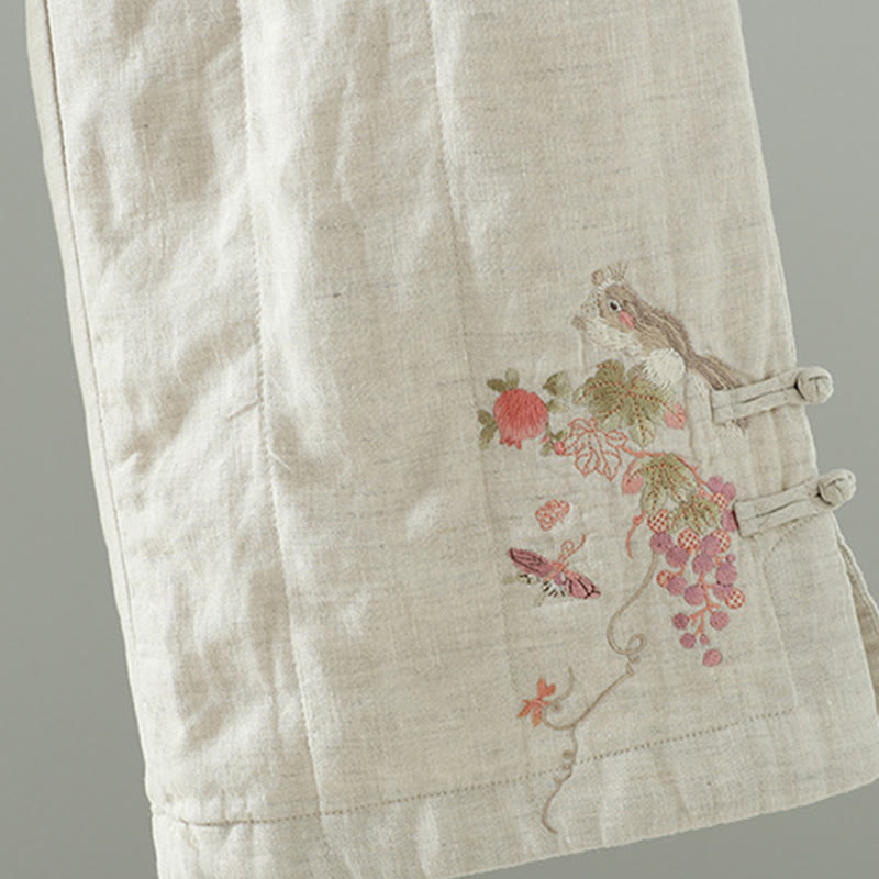 Pantalones anchos acolchados con botones de rana bordados con Buddha Stones para mujer con bolsillos - image 13