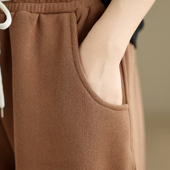 Pantalones anchos de algodón con cordón ajustable de color liso para mujer con bolsillos y Buddha Stones - image 8