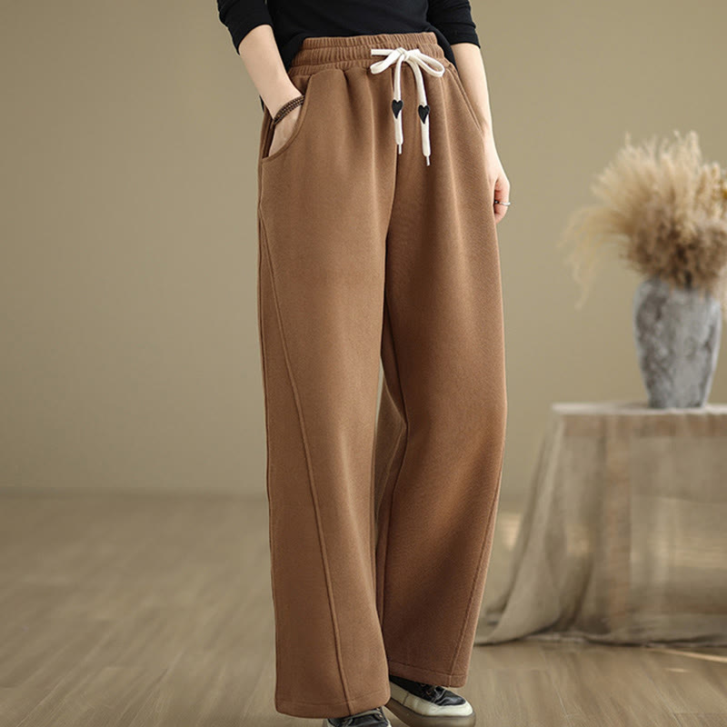 Pantalones anchos de algodón con cordón ajustable de color liso para mujer con bolsillos y Buddha Stones - image 3