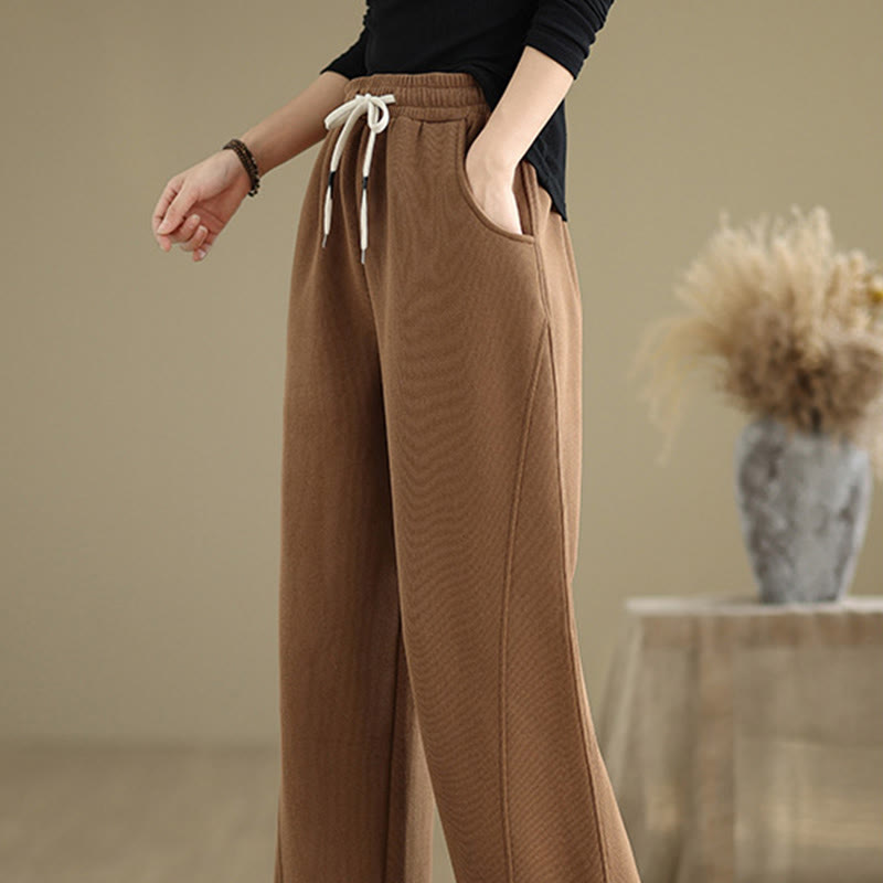 Pantalones anchos de algodón con cordón ajustable de color liso para mujer con bolsillos y Buddha Stones - image 2