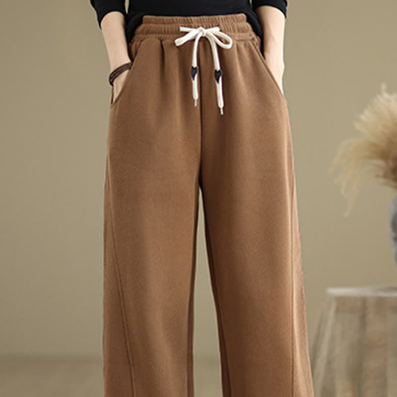 Pantalones anchos de algodón con cordón ajustable de color liso para mujer con bolsillos y Buddha Stones - image 5
