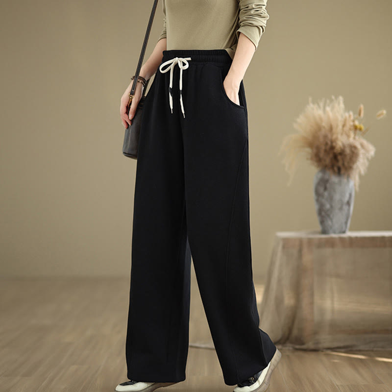 Pantalones anchos de algodón con cordón ajustable de color liso para mujer con bolsillos y Buddha Stones - image 10