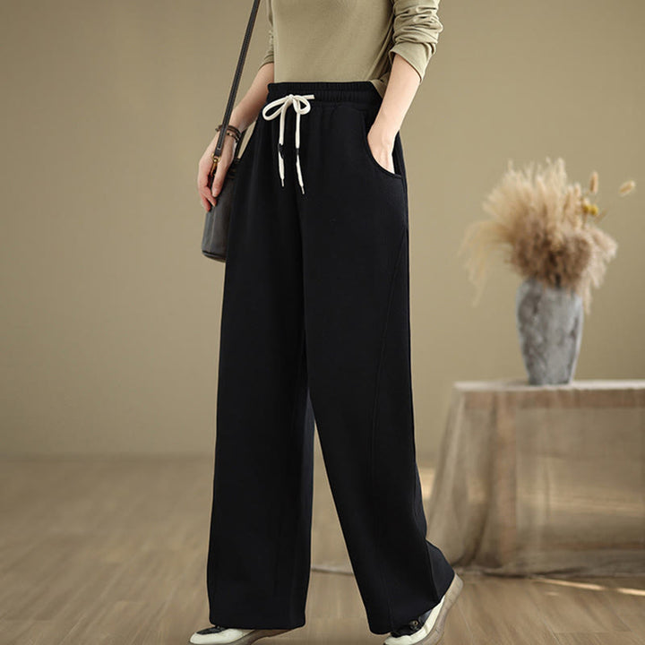 Pantalones anchos de algodón con cordón ajustable de color liso para mujer con bolsillos y Buddha Stones - image 10
