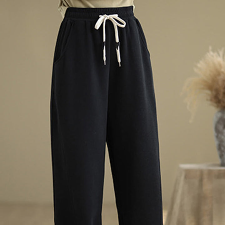 Pantalones anchos de algodón con cordón ajustable de color liso para mujer con bolsillos y Buddha Stones - image 13