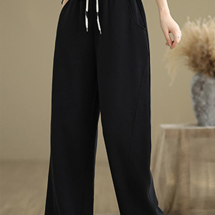 Pantalones anchos de algodón con cordón ajustable de color liso para mujer con bolsillos y Buddha Stones - image 14