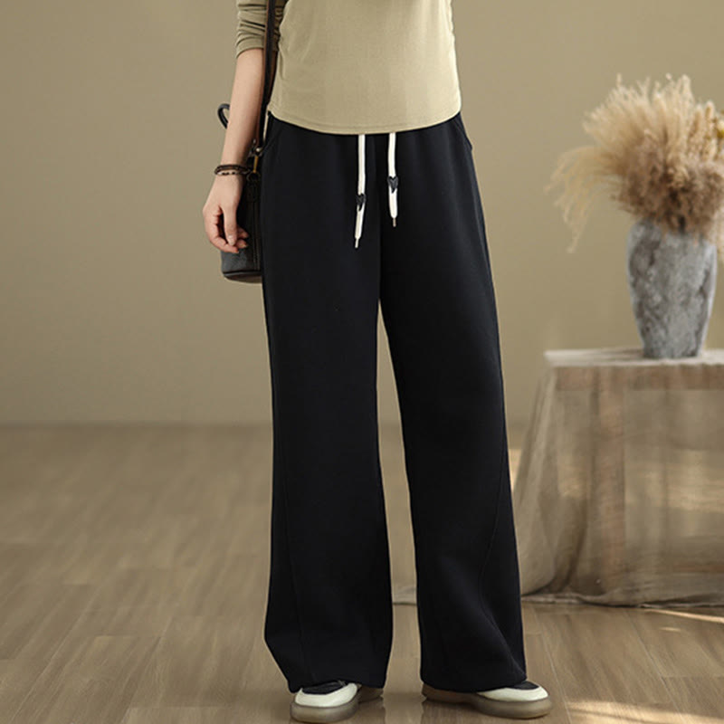 Pantalones anchos de algodón con cordón ajustable de color liso para mujer con bolsillos y Buddha Stones - Negro - US8-10，UK/AU12-14，EU40-42 (2XL) - image 9