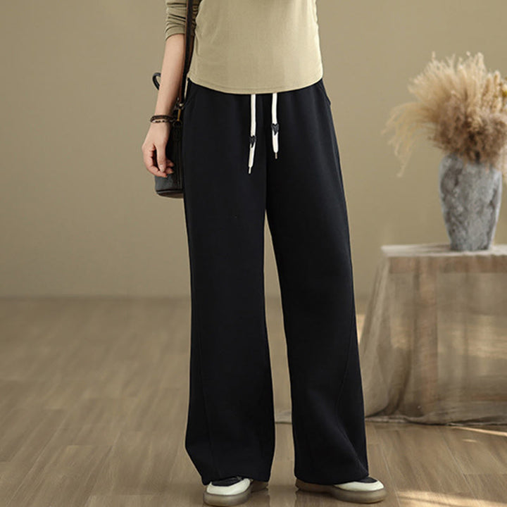 Pantalones anchos de algodón con cordón ajustable de color liso para mujer con bolsillos y Buddha Stones - Negro - US8-10，UK/AU12-14，EU40-42 (2XL) - image 9