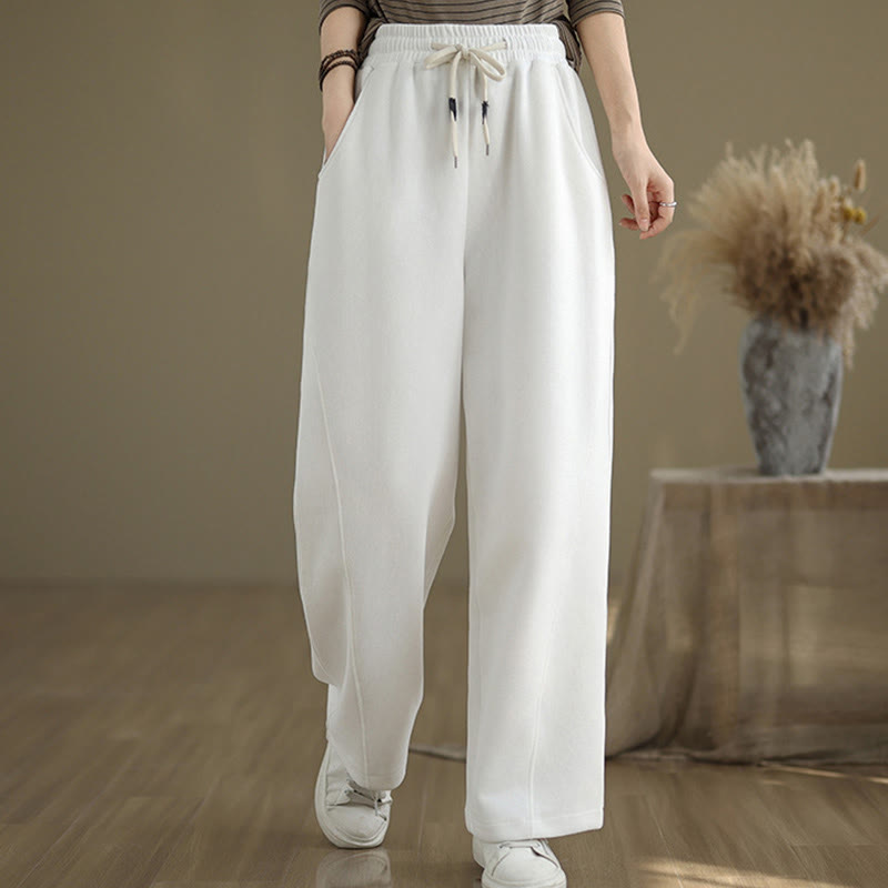 Pantalones anchos de algodón con cordón ajustable de color liso para mujer con bolsillos y Buddha Stones - image 16