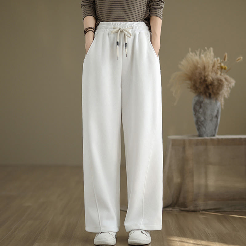 Pantalones anchos de algodón con cordón ajustable de color liso para mujer con bolsillos y Buddha Stones - Blanco - US8-10，UK/AU12-14，EU40-42 (2XL) - image 15