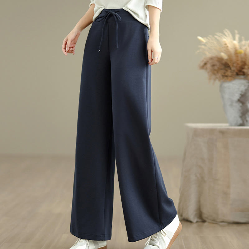 Pantalones anchos de algodón y poliéster con cordón ajustable para mujer con bolsillos y Buddha Stones - Marina de guerra - US8-10，UK/AU12-14，EU40-42 (2XL) - image 0