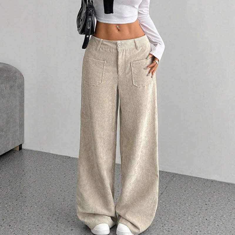Pantalones anchos de pana y poliéster con botones y bolsillos para mujer de Buddha Stones - image 1