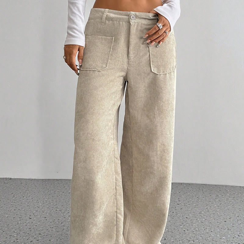 Pantalones anchos de pana y poliéster con botones y bolsillos para mujer de Buddha Stones - image 5