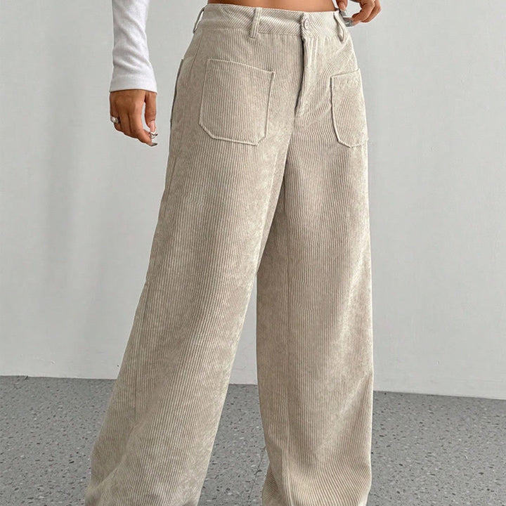 Pantalones anchos de pana y poliéster con botones y bolsillos para mujer de Buddha Stones - image 4