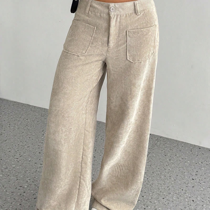 Pantalones anchos de pana y poliéster con botones y bolsillos para mujer de Buddha Stones - image 2