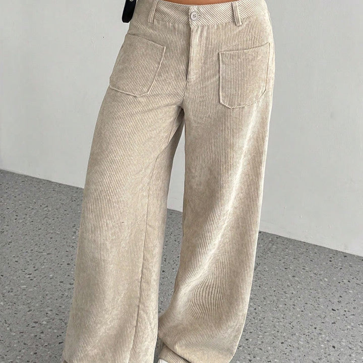 Pantalones anchos de pana y poliéster con botones y bolsillos para mujer de Buddha Stones - image 2