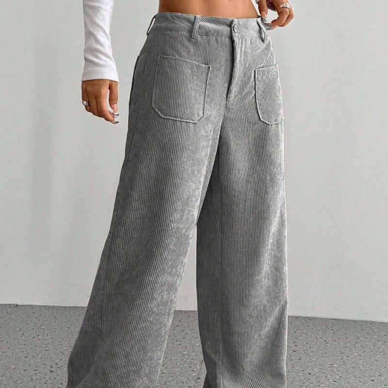 Pantalones anchos de pana y poliéster con botones y bolsillos para mujer de Buddha Stones - image 11