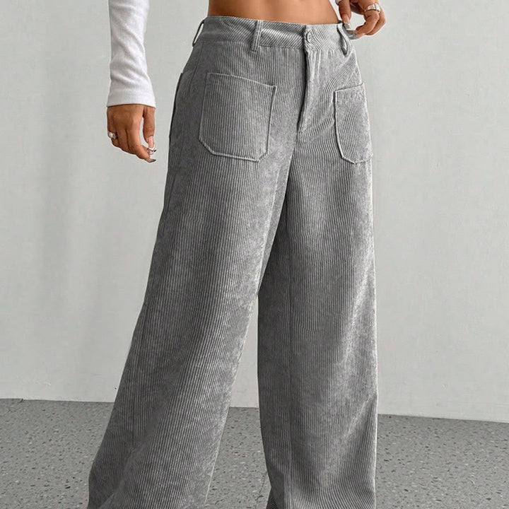 Pantalones anchos de pana y poliéster con botones y bolsillos para mujer de Buddha Stones - image 11