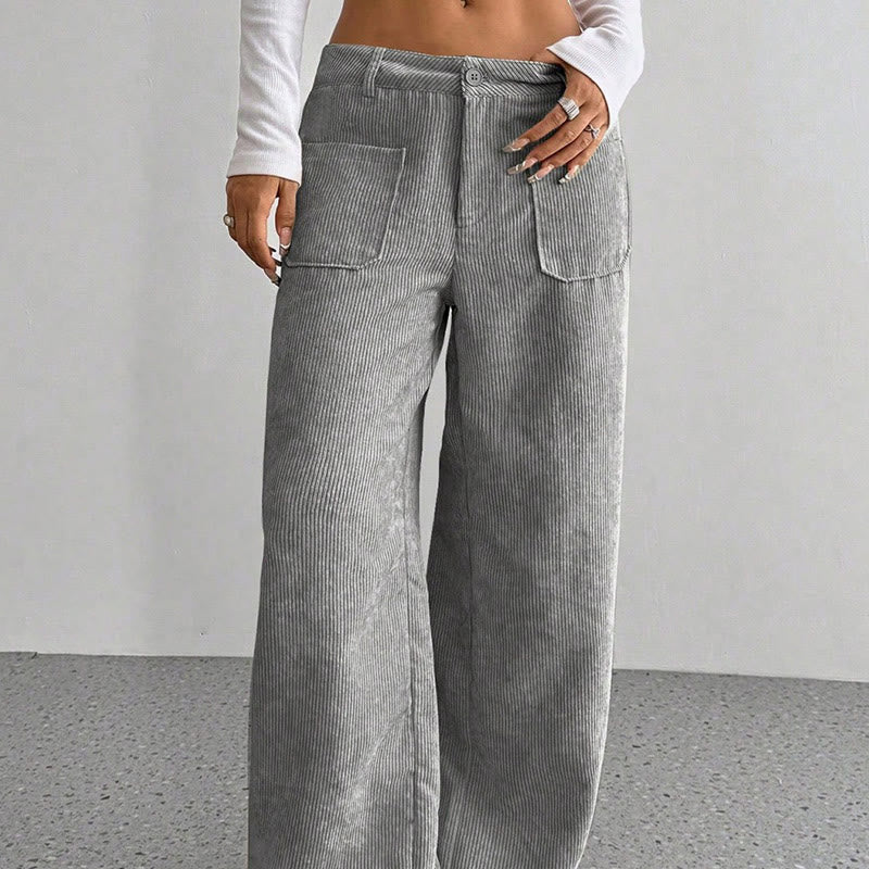 Pantalones anchos de pana y poliéster con botones y bolsillos para mujer de Buddha Stones - image 9