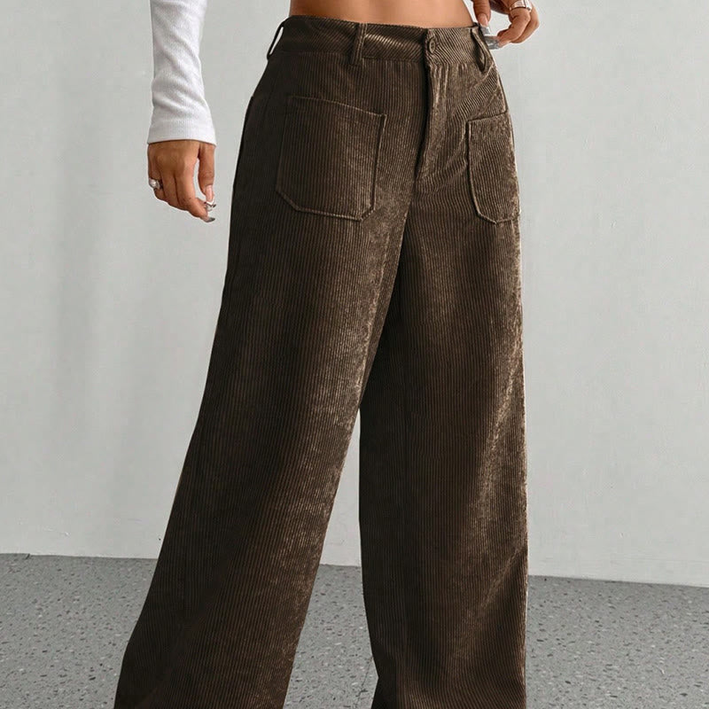 Pantalones anchos de pana y poliéster con botones y bolsillos para mujer de Buddha Stones - image 14