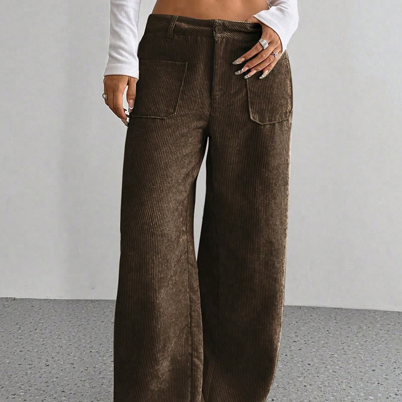 Pantalones anchos de pana y poliéster con botones y bolsillos para mujer de Buddha Stones - image 17