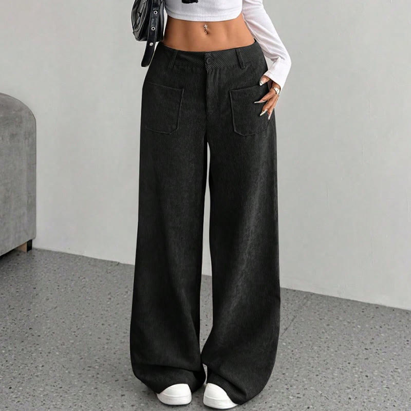 Pantalones anchos de pana y poliéster con botones y bolsillos para mujer de Buddha Stones - image 20