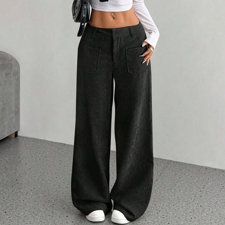 Pantalones anchos de pana y poliéster con botones y bolsillos para mujer de Buddha Stones - image 20