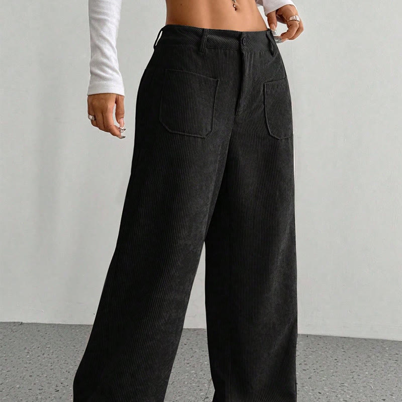 Pantalones anchos de pana y poliéster con botones y bolsillos para mujer de Buddha Stones - image 19