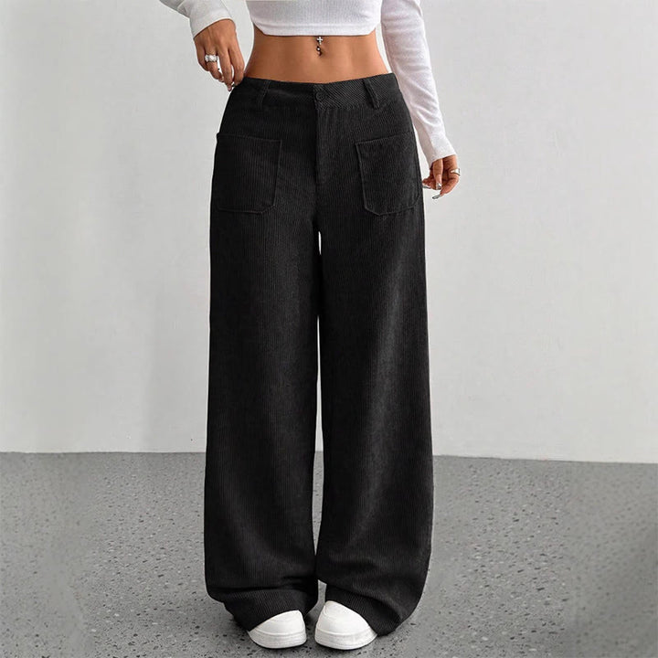 Pantalones anchos de pana y poliéster con botones y bolsillos para mujer de Buddha Stones - Negro - US14，UK/AU18，EU46 (2XL) - image 18