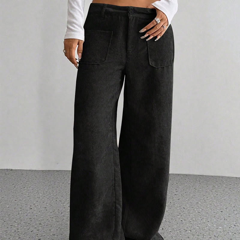 Pantalones anchos de pana y poliéster con botones y bolsillos para mujer de Buddha Stones - image 22