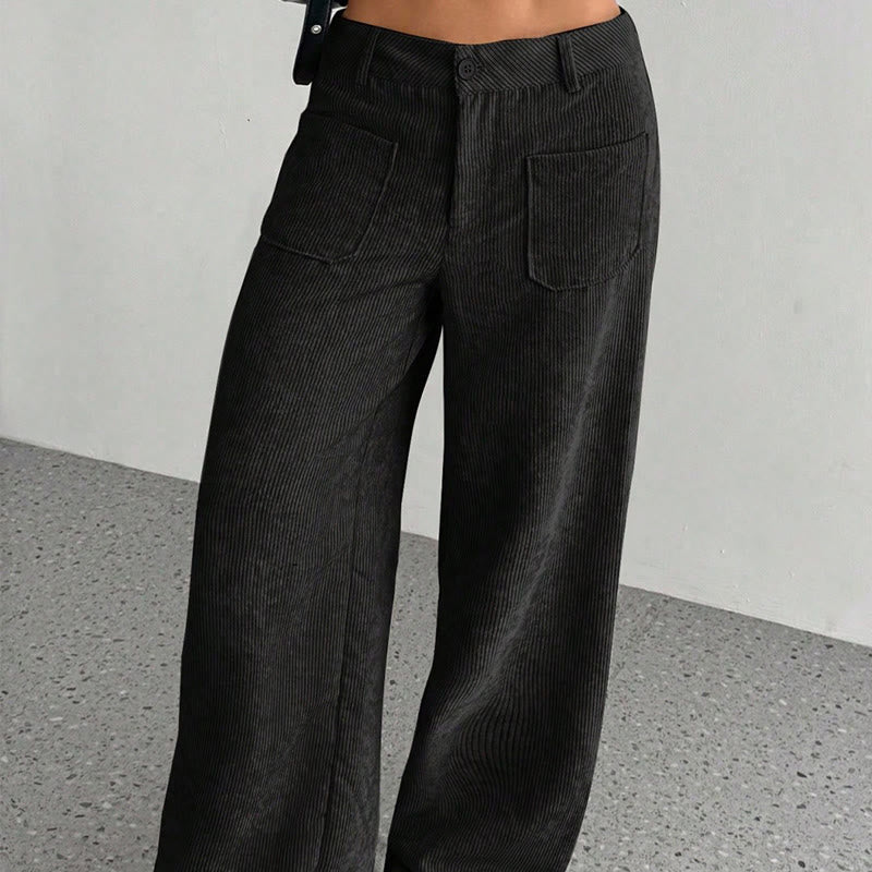 Pantalones anchos de pana y poliéster con botones y bolsillos para mujer de Buddha Stones - image 23