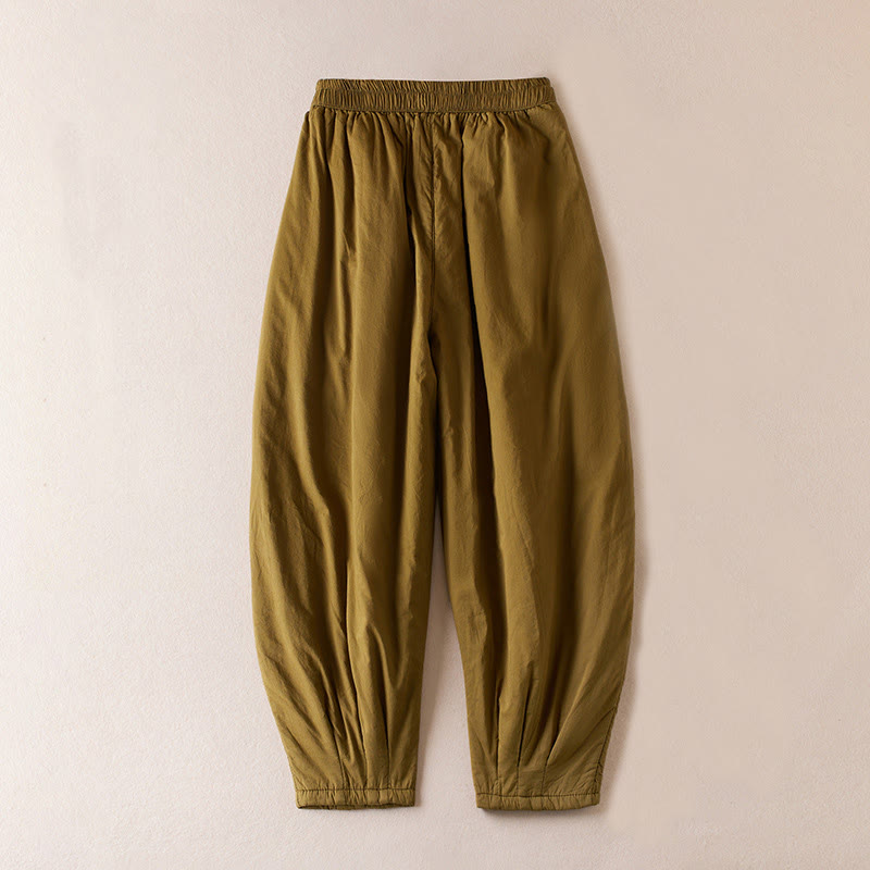 Pantalones harén de algodón gruesos con bolsillos y relleno de algodón liso Buddha Stones para mujer - image 2