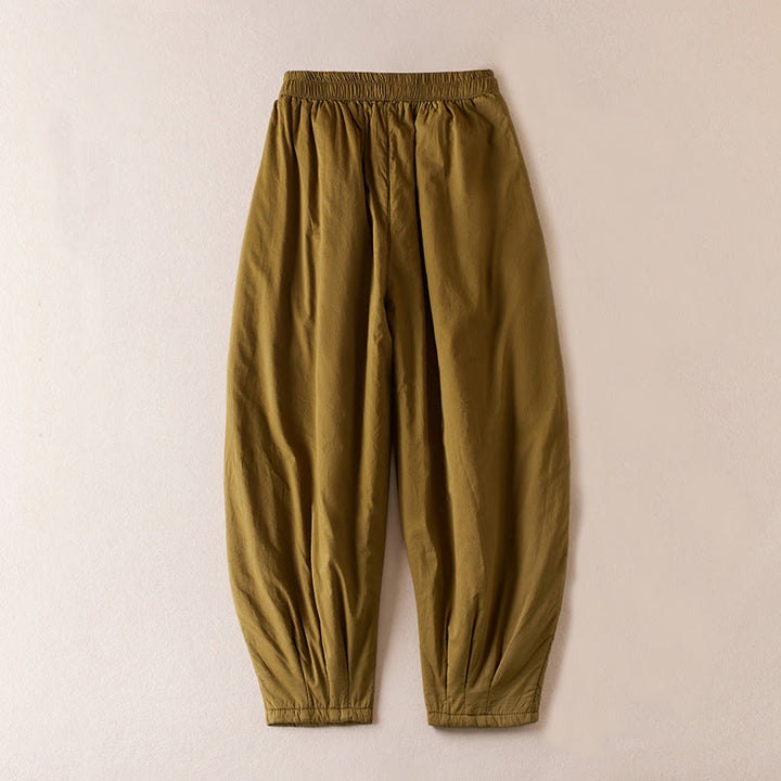Pantalones harén de algodón gruesos con bolsillos y relleno de algodón liso Buddha Stones para mujer - image 2