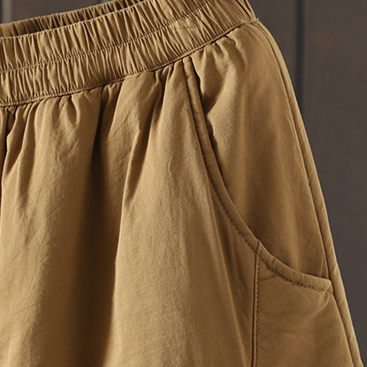 Pantalones harén para mujer con bolsillos y diseño liso y cálido de Buddha Stones - image 4