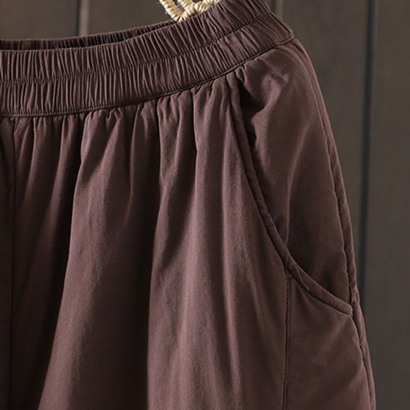 Pantalones harén para mujer con bolsillos y diseño liso y cálido de Buddha Stones - image 8