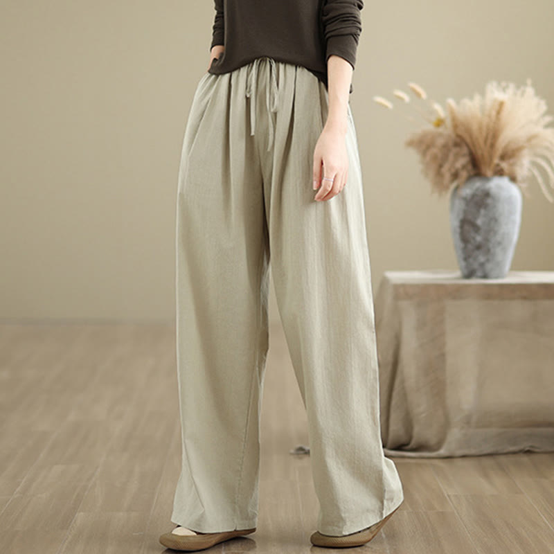 Pantalones rectos casuales de algodón con bolsillos para mujer de Buddha Stones - image 1