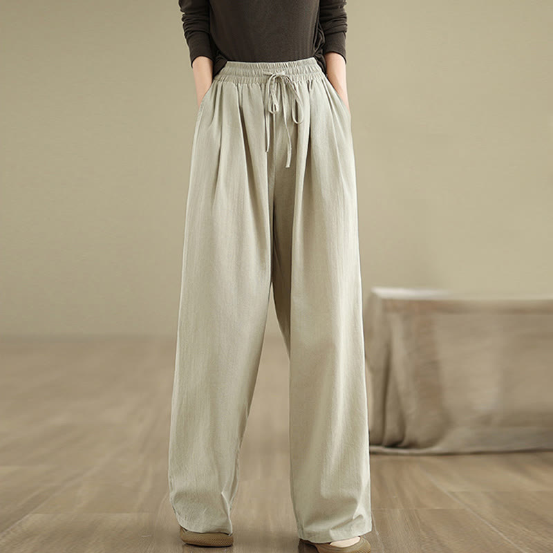 Pantalones rectos casuales de algodón con bolsillos para mujer de Buddha Stones - image 2