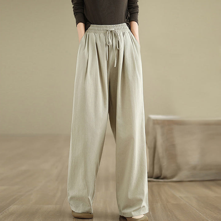 Pantalones rectos casuales de algodón con bolsillos para mujer de Buddha Stones - image 2